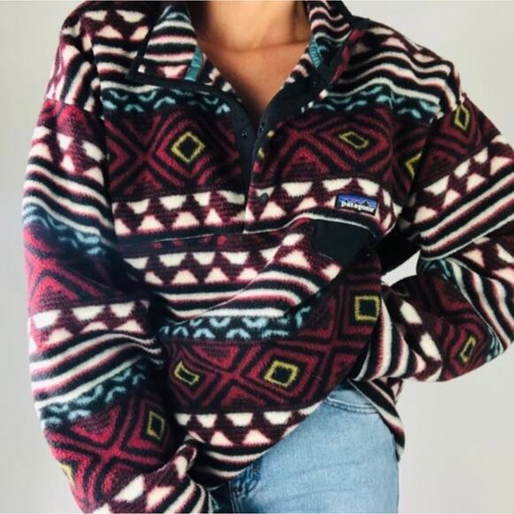 Patagonia Synchilla Snap-T‎ Fleece Aztec Pullover Jacket Saltillo Cinder Red XS - Picture 1 of 11